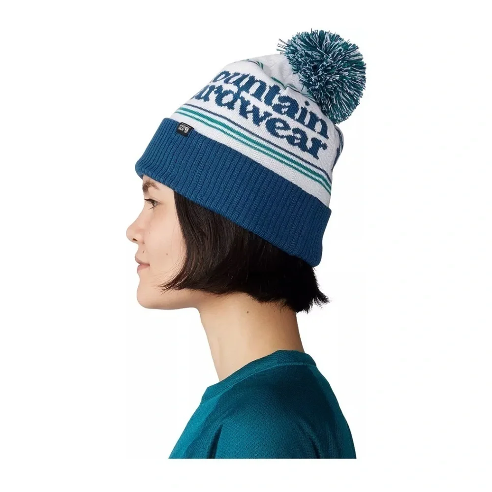 Mountain Hardwear Women's ApresPro Beanie Dark Caspian Blue Teal White Hat NWT